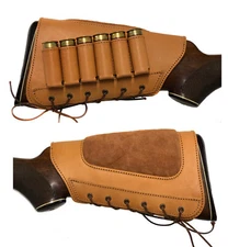Butt Stock Cover Shotgun Ammo Shell Holder Cheek Rest Padded Real Leather Suede