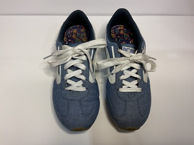 SKECHERS-BOBS HOLLYWOOD WOMEN SIZE 8 LIGHT BLUE DENIM WHITE/SILVER LOGO SNEAKERS