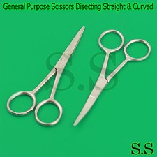 2pc 4.5" General Purpose Scissors Disecting Straight  Curved Sharp Surface