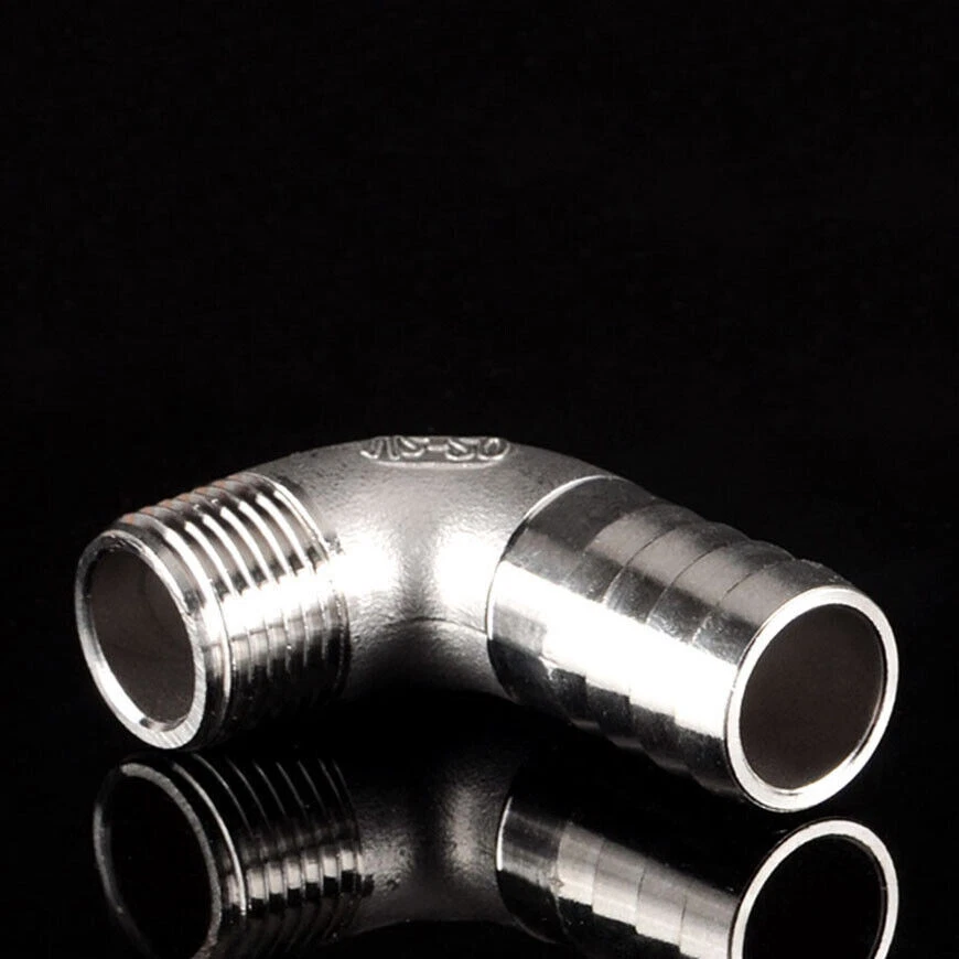 Stainless BSP 1/4" to 1" Male Elbow x Barbed Hose Tail Pipe Fittings Air Water - Image 2 of 4