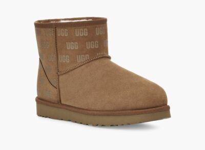 NEW UGG MENS CLASSIC MINI II UGG PRINT LOGO CHESTNUT SUEDE SHEEPSKIN BOOTS