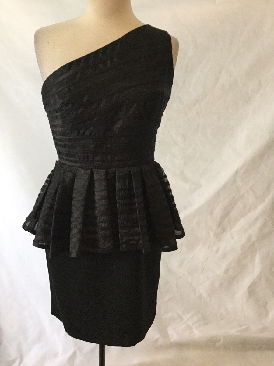 halston heritage peplum dress WOMEN’S BEAUTIFUL BLACK HALSTON HERITAGE ONE SHOULDER PEPLUM DRESS-SZ. 6