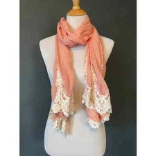 Do Everything In Love Trim Laces Scarf Solid Pattern Peach Whit Women's Size One