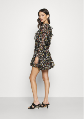 topshop black floral mini dress Topshop Collar Neck Mini Dress With Raw Seams In Mono Floral main image 0