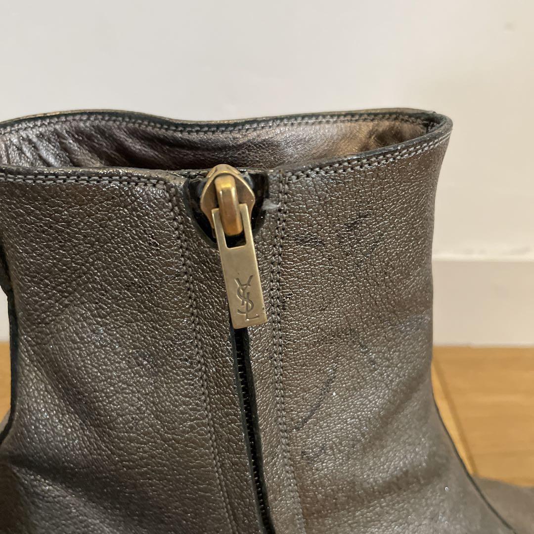 Men's YSL Jonny Boots in Silver Gold Lame Leather, Size 41 Men's YSL Jonny Boots in Silver Gold Lame Leather, Size 41