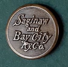 Bb 1916 die SAGINAW & BAY CITY Railway Co. RAILROAD UNIFORM BUTTON Medium Gilt