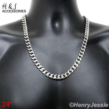 24"MEN 316 L Stainless Steel 9x4mm Silver Classic Cuban Curb Link Chain Necklace