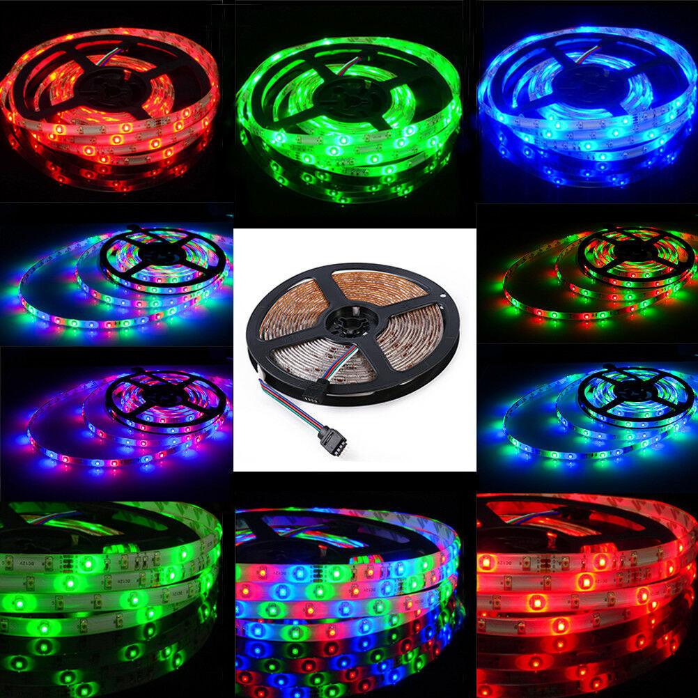 16 Feet RGB Waterproof LED Strip Light SMD 24 Key Remote 12V DC Power Kit 3528