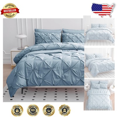 Elegant 7-Piece California King Comforter Set with Pintuck Design - French Blue