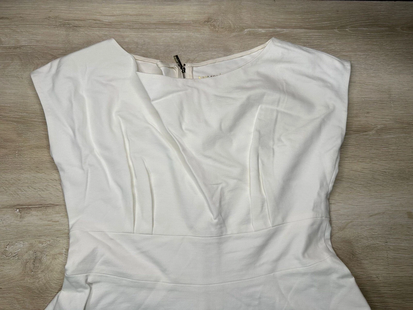 Abito donna Kate Spade bianco XL occhiello smerlato bateau aderente e svasato nuovo con etichette