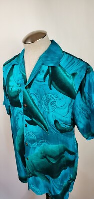 VTG Dolphin Discovery Shirt Mens(Large) Blue Hawiaan Shirt