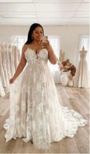 Boho Spaghetti Straps Lace Wedding Dresses Champagne Bridal Gowns Plus Size