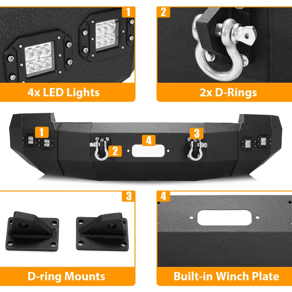For 14-15 Chevrolet Silverado 1500 Front Bumper Steel w/Winch &LED Light &D-ring - Image 2 of 4