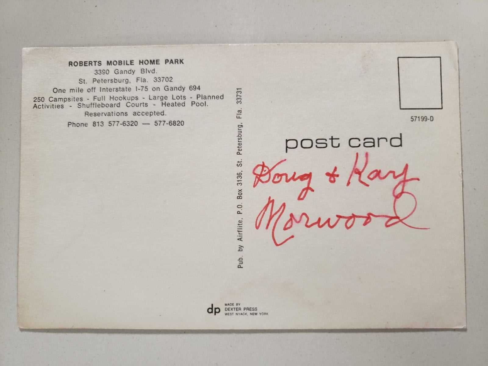 Vintage Postcard Aerial View Of Robert's Mobile Home Park St