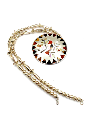 Multi Stone Inlay Pendant Sterling Bench Melon Disk Beads Multi Stone Inlay Pendant Sterling Bench Melon Disk Beads