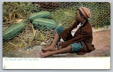 c1906 postcard RAPHAEL TUCK OLD PLANTATION SERIES boy w/fenced in watermelons