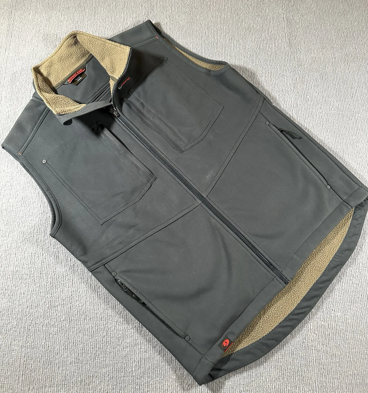 Mossy Oak Sherpa Camp Mens Vest Sherpa Lined Vest Zip Pockets Large Gray