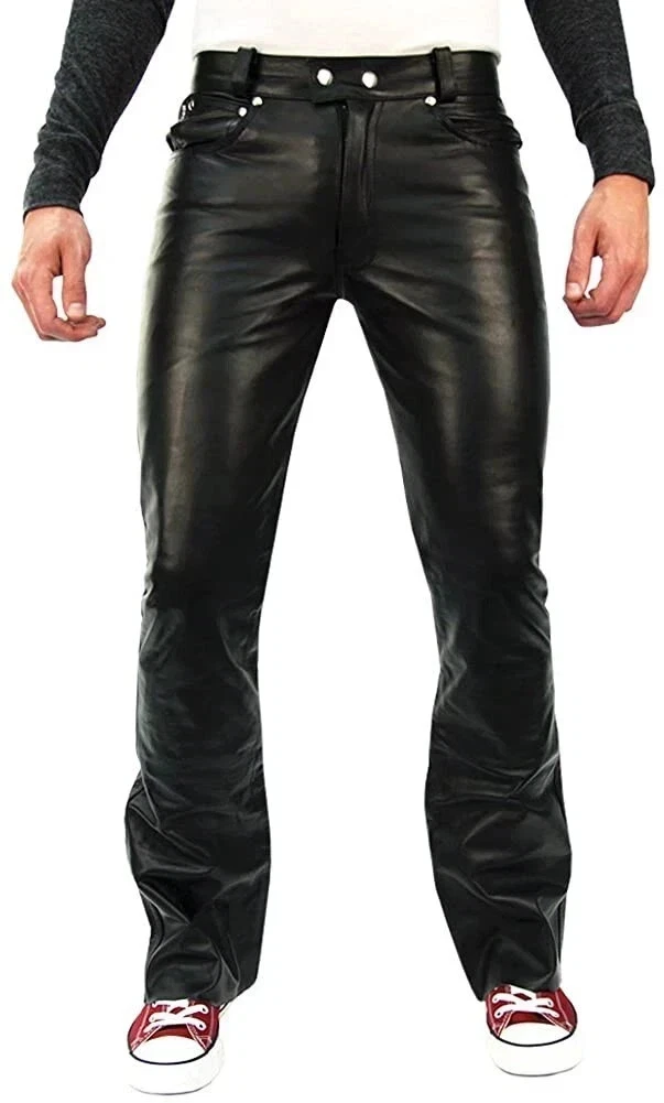 Black Men's Leather Pant 100% Real Lambskin Slim Fit Biker Jeans Style Pant