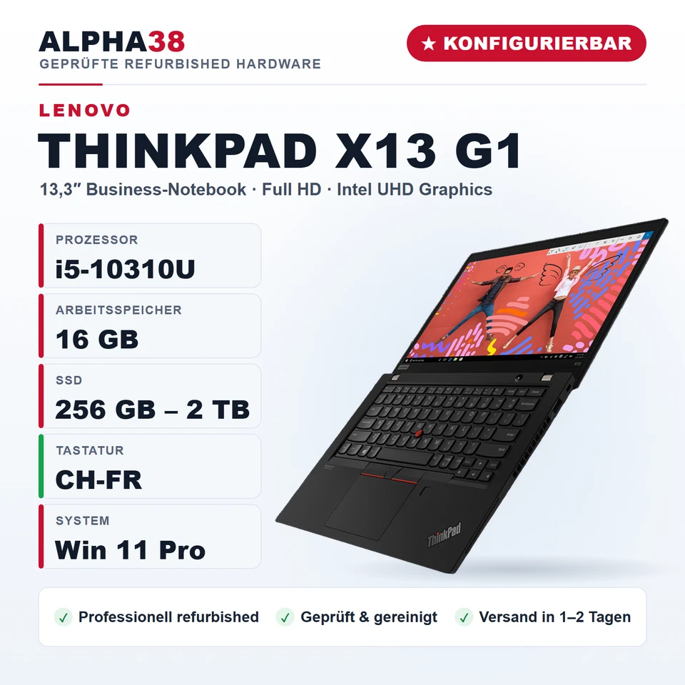 Lenovo ThinkPad X13 G1 · i5-10310U · 16GB · 2TB, Foto 1 von 5