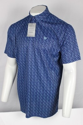 Ariat Men's Polo All Over Print Fitted Short Sleeve Shirt Blue Depths 10055188