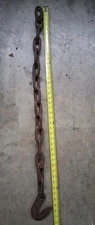 Antique Hand Forged Hook And Chain Iron Dog Logging Chain 41" & 3" Links   A19