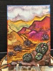 ACEO Original Peyote Cactus Desert Mountains Landscape By Crystal Valentine Mini — photo 1
