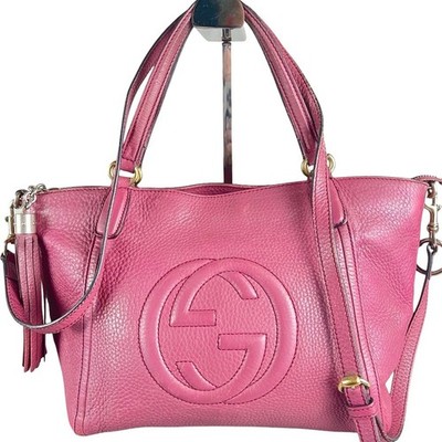 GUCCI 369176 Soho 2WAY Interlocking G Tote Hand bag leather Calf Pink Women Auth