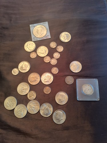 Silver Coins Lot Halves 1929 Quarter Two War Nickols Dimes One Ike All Silver