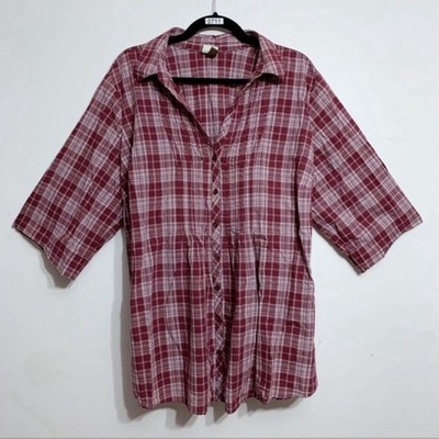 Sonoma Life + Style Women s 3X Burgundy Plaid Tunic Top Cotton Button Front