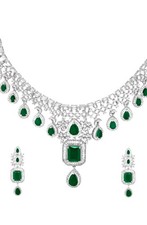 Green Indian Bollywood Bridal Necklace Set Silver Plated CZ AD Wedding Jewelry
