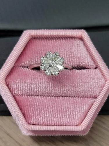 1.00Ct Round Cut Natural Diamond Cluster Design Wedding Ring 14K White Gold 6 7 - Picture 2 of 4