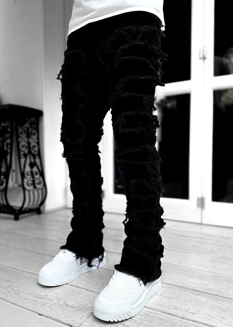Stacked Jeans Ripped Slim Fit Jeans Destroyed Straight Skinn