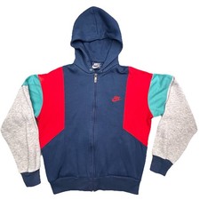 Vtg Nike Hoodie Color block Full Zip 80's Sweatshirt Men's Medium Retro READ