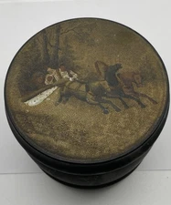 19th Cent Imperial Russian Lacquer Round Tea Caddy Tsar Nicholas Seals Troika
