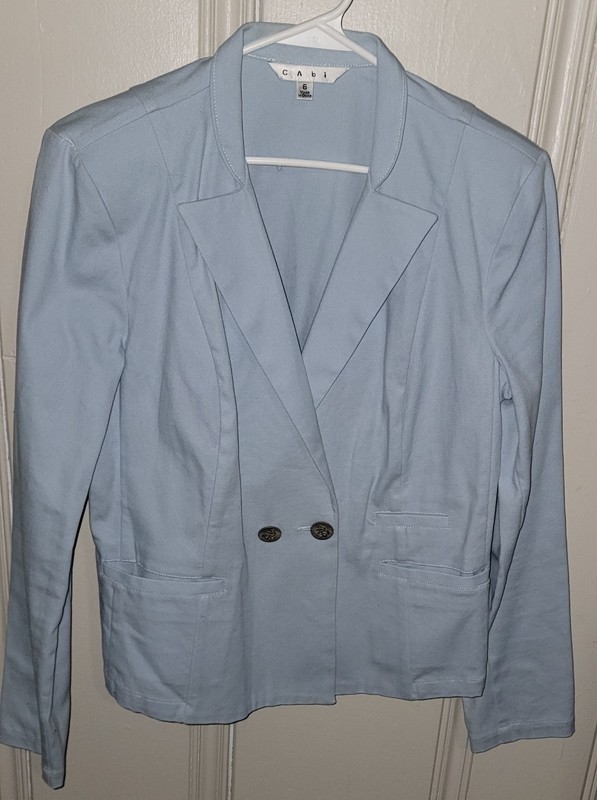 Cabi Jacket Women's 6 Lt Blue Button Casual Cotton Spandex Coastal Dress Coat