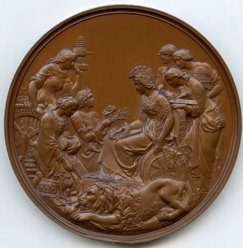 1862 LONDON INTERNATIONAL EXHIBITION BRONZE AWARD MEDAL, WYON 77mm 227g