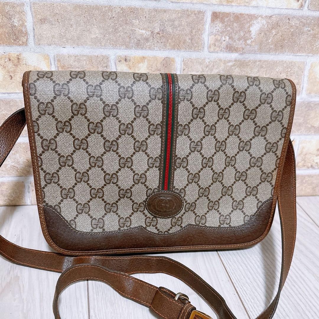 GUCCI GG Sherry Line Shoulder Bag in Brown PVC Authentic Designer Handbag F0709746