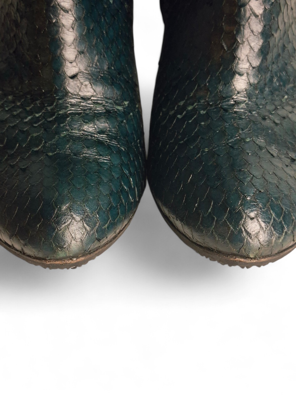 Casadei Emerald Green Python Print Leather Ankle … - image 9