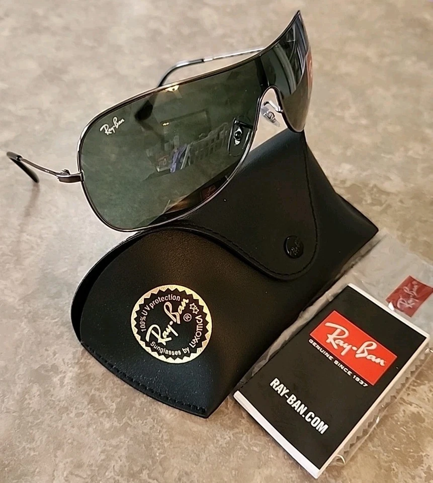 🔥 NUEVAS Gafas de sol Ray Ban Highstreet Cromo Metal Escudo Lente Verde RB3211 004/71 Foto 4 de 4