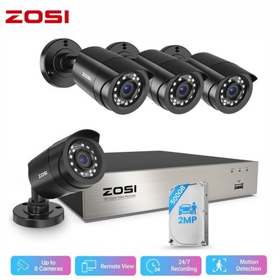 ZOSI 8CH H265+ 1080P Überwachungskamera Set Außen CCTV 500GB 4X Bullet Kamera