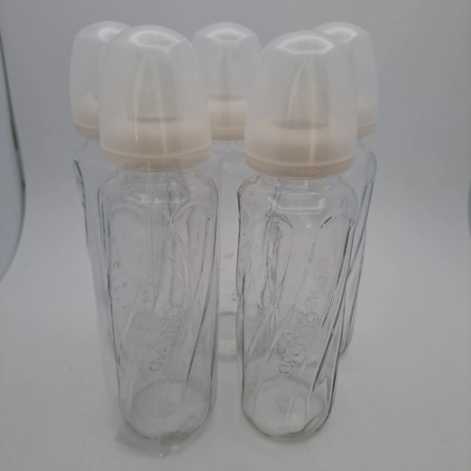 Lot of 5 Evenflo Classic Clear Glass Bottles 8 oz Baby Nursery Bottles
