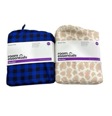 Room Essentials Queen Microfiber Sheet Set 2-Pack - Blue Buffalo Plaid & Neutral