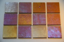 1137.31 -12 -1/2" x 1/2" IRIDIZED TRANSPARENT MEDIUM AMBER BULLSEYE GLASS 90 COE