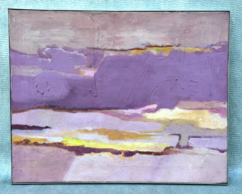 RAYNOR VINTAGE ABSTRACT OIL PAINTING MID CENTURY FLESH LAVENDER PURPLE YELLOW - Picture 1 of 24