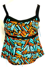 Women's Beach Bella Tankini Top Size 16 Flare Blues, Oranges Geometric NWT