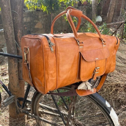 New Men genuine Leather large vintage duffle travel gym weekend