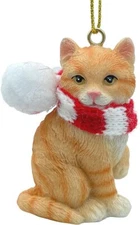 Orange Cat Tabby Shorthaired Kitty Christmas Tree Ornament with Candy Cane Scarf