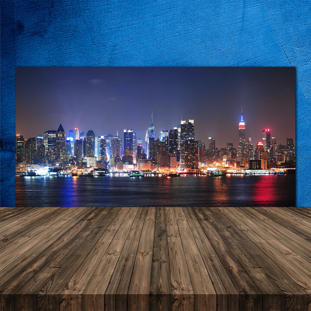 Crédence en verre cuisine 120x60 style loft new-yorkais avec gratte-ciel gris