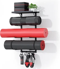 Yoga Mat Holder Wall Mount with Hooks Organizer for Home Gym Storage New
