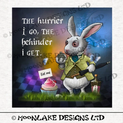 MOONLAKE FABRICS Alice - White Rabbit Hurrier - Bastelplatten aus 100% Baumwolle oder Polyester